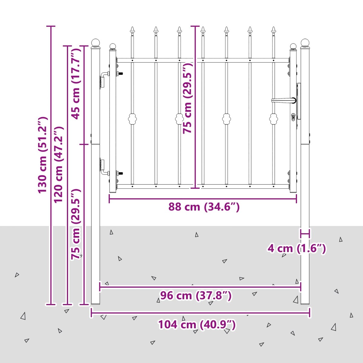 vidaXL Πύλη Φράχτη ASTEN 100 x 75 cm Μέταλλο Μαύρο Κλειδώσιμο