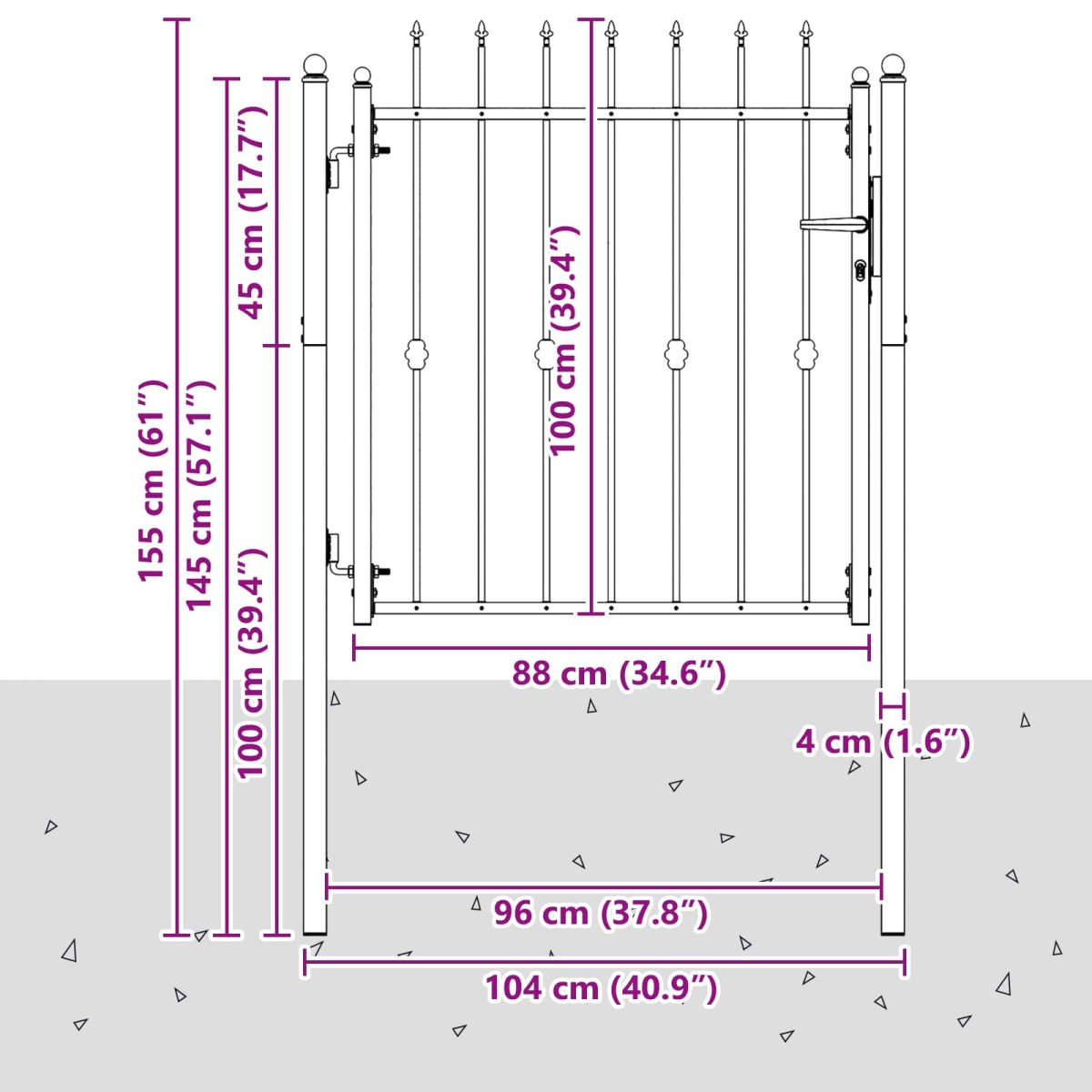 vidaXL Πύλη Φράχτη ASTEN 100 x 100 cm Μέταλλο Μαύρο Κλειδώσιμο