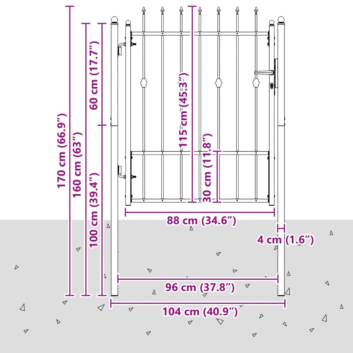 vidaXL Πύλη Φράχτη ASTEN 100 x 125 cm Μέταλλο Μαύρο Κλειδώσιμο