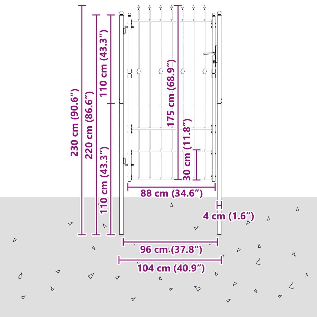 vidaXL Πύλη Φράχτη ASTEN 100 x 175 cm Μέταλλο Μαύρο Κλειδώσιμο