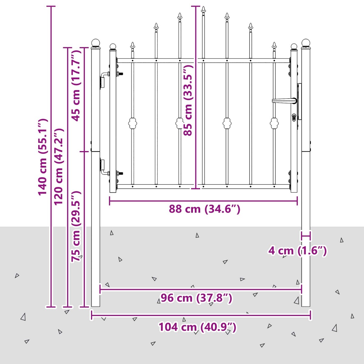 vidaXL Πύλη Φράχτη ASTEN 100 x 75 cm Μέταλλο Μαύρο Κλειδώσιμο