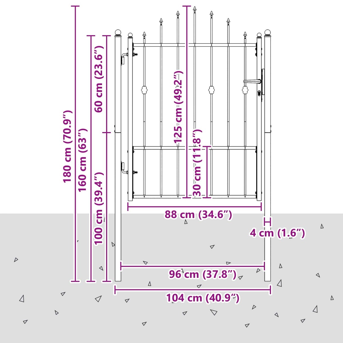 vidaXL Πύλη Φράχτη ASTEN 100 x 125 cm Μέταλλο Μαύρο Κλειδώσιμο