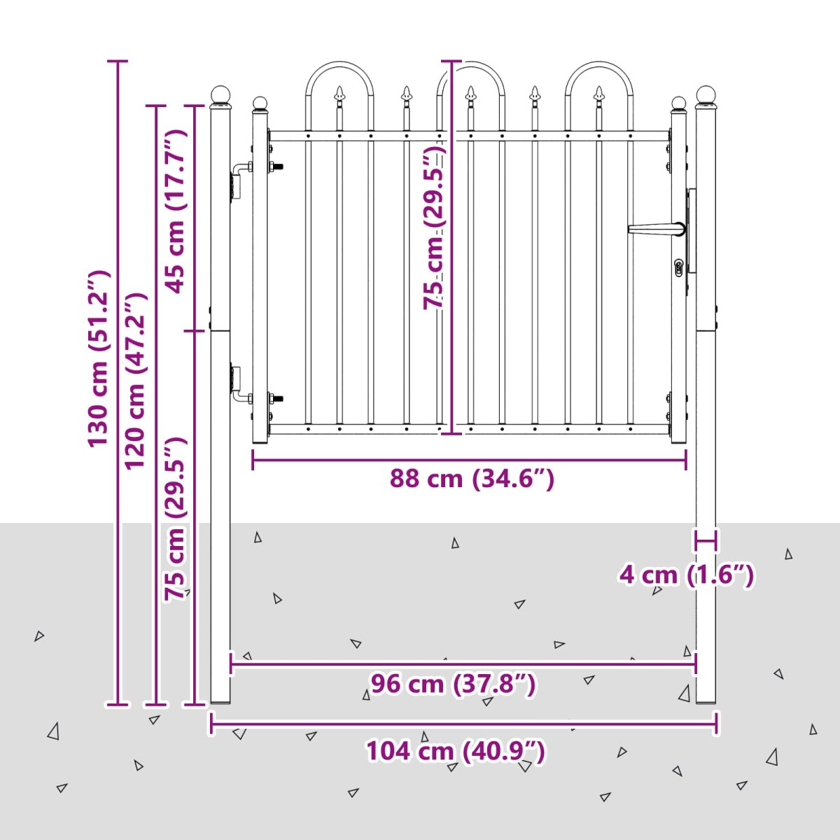 vidaXL Πύλη Φράχτη DRONTEN 100 x 75 cm Μέταλλο Μαύρο Κλειδώσιμο