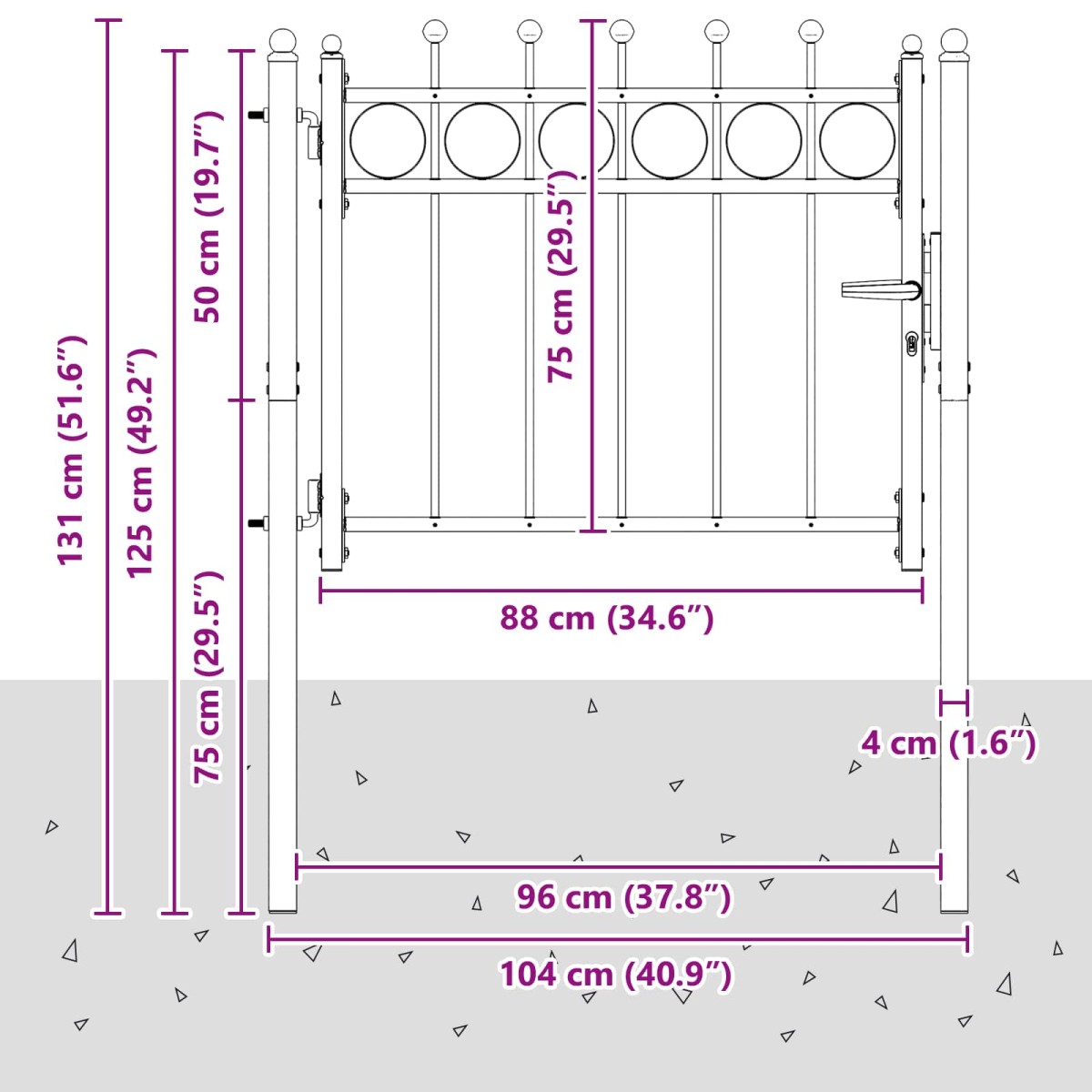 vidaXL Πύλη Φράχτη HORST 100 x 75 cm Μέταλλο Μαύρο Κλειδώσιμο