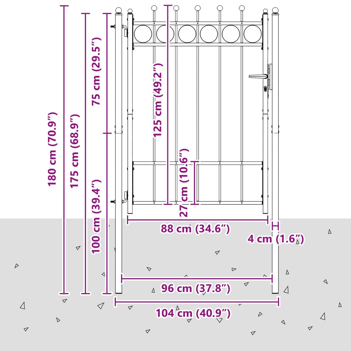 vidaXL Πύλη Φράχτη HORST 100 x 125 cm Μέταλλο Μαύρο Κλειδώσιμο