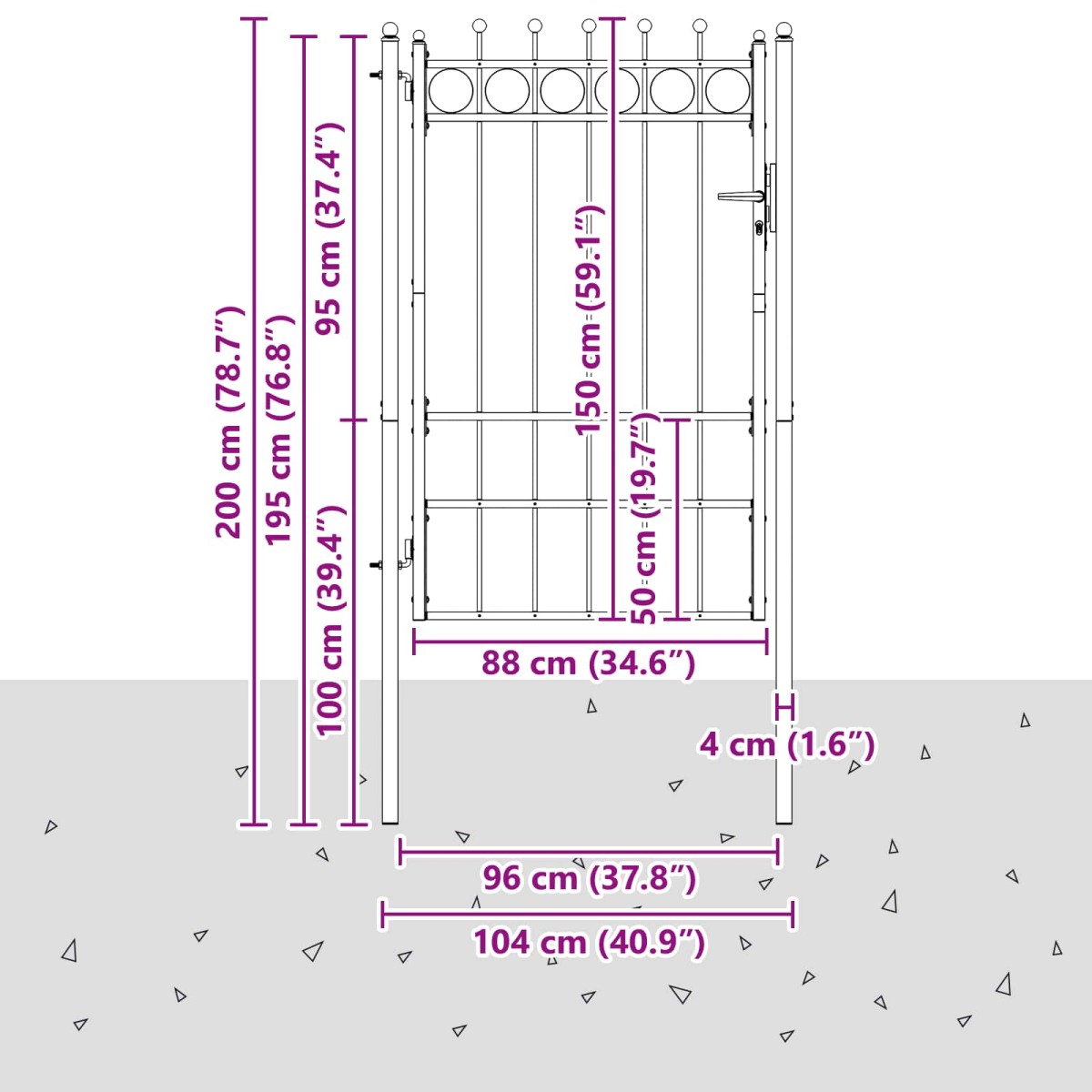 vidaXL Πύλη Φράχτη HORST 100 x 150 cm Μέταλλο Μαύρο Κλειδώσιμο