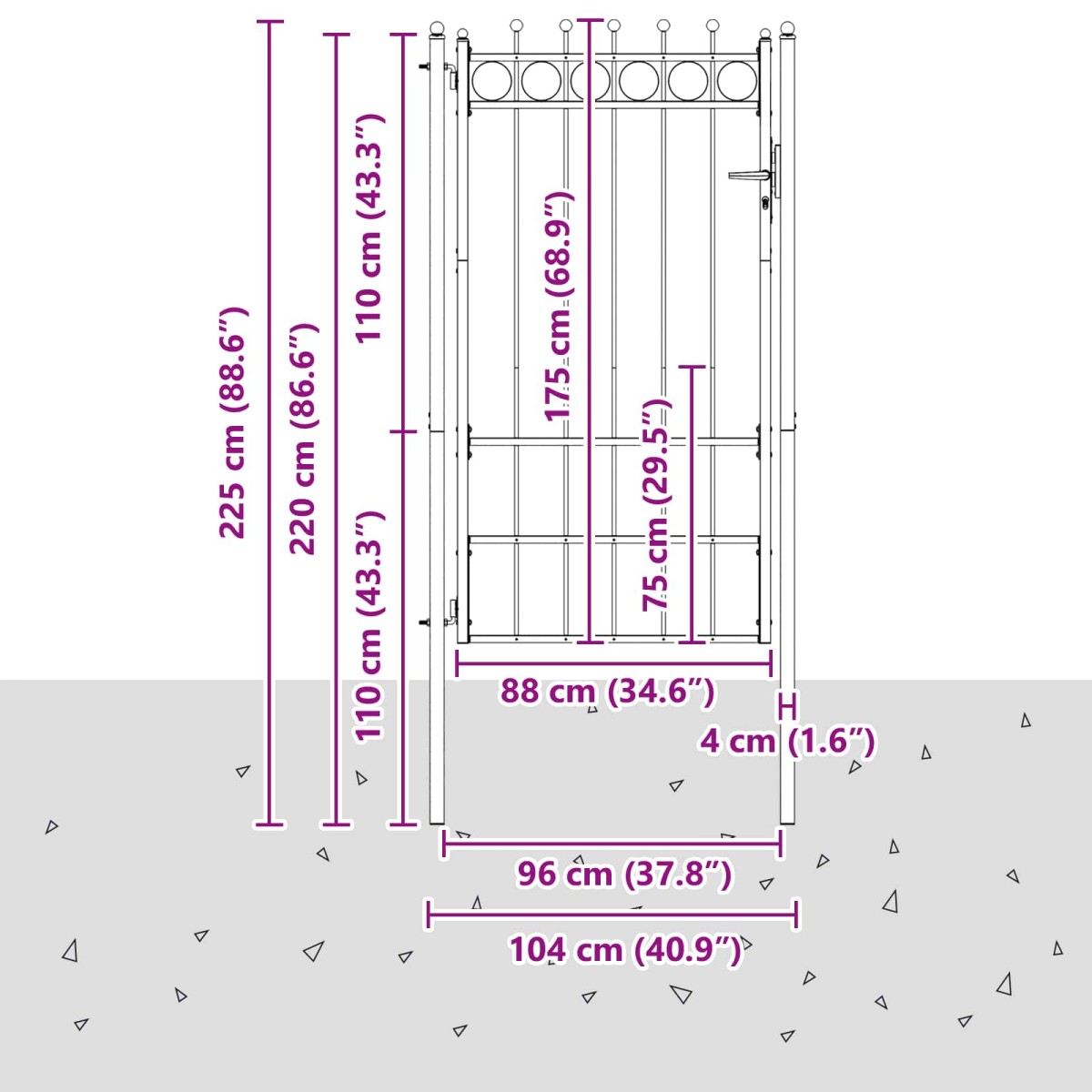 vidaXL Πύλη Φράχτη HORST 100 x 175 cm Μέταλλο Μαύρο Κλειδώσιμο