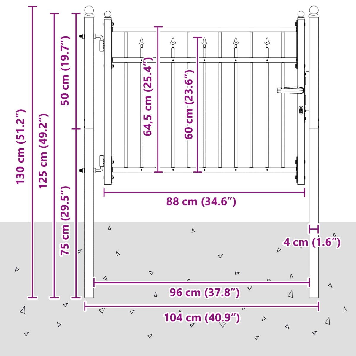 vidaXL Πύλη Φράχτη BAARLO 100 x 75 cm Μέταλλο Μαύρο Κλειδώσιμο