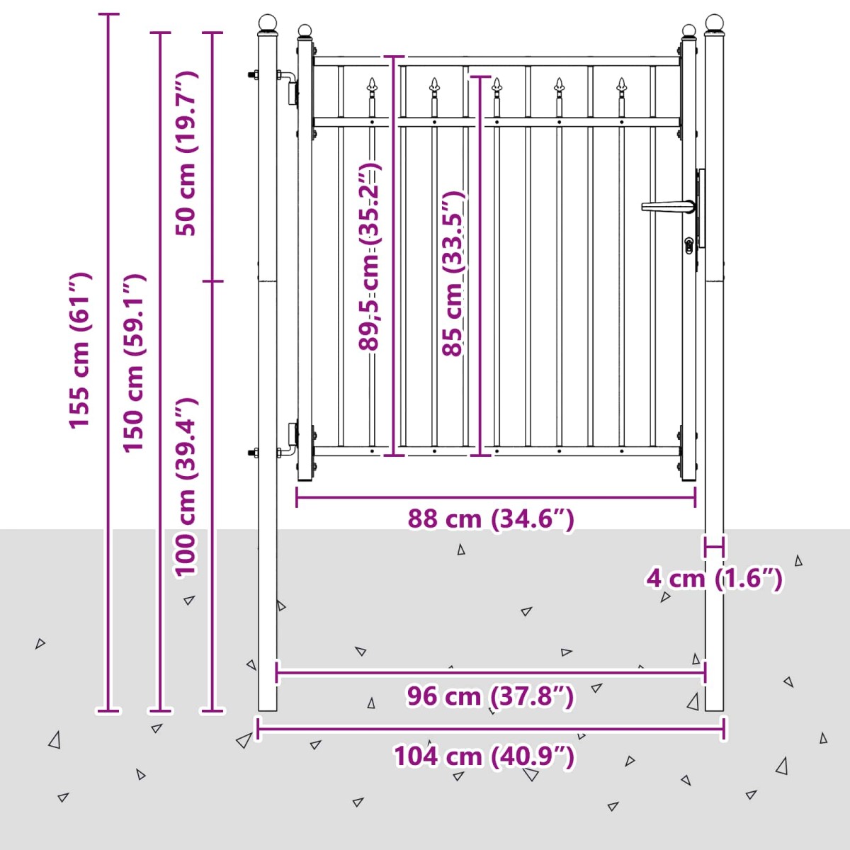 vidaXL Πύλη Φράχτη BAARLO 100 x 100 cm Μέταλλο Μαύρο Κλειδώσιμο