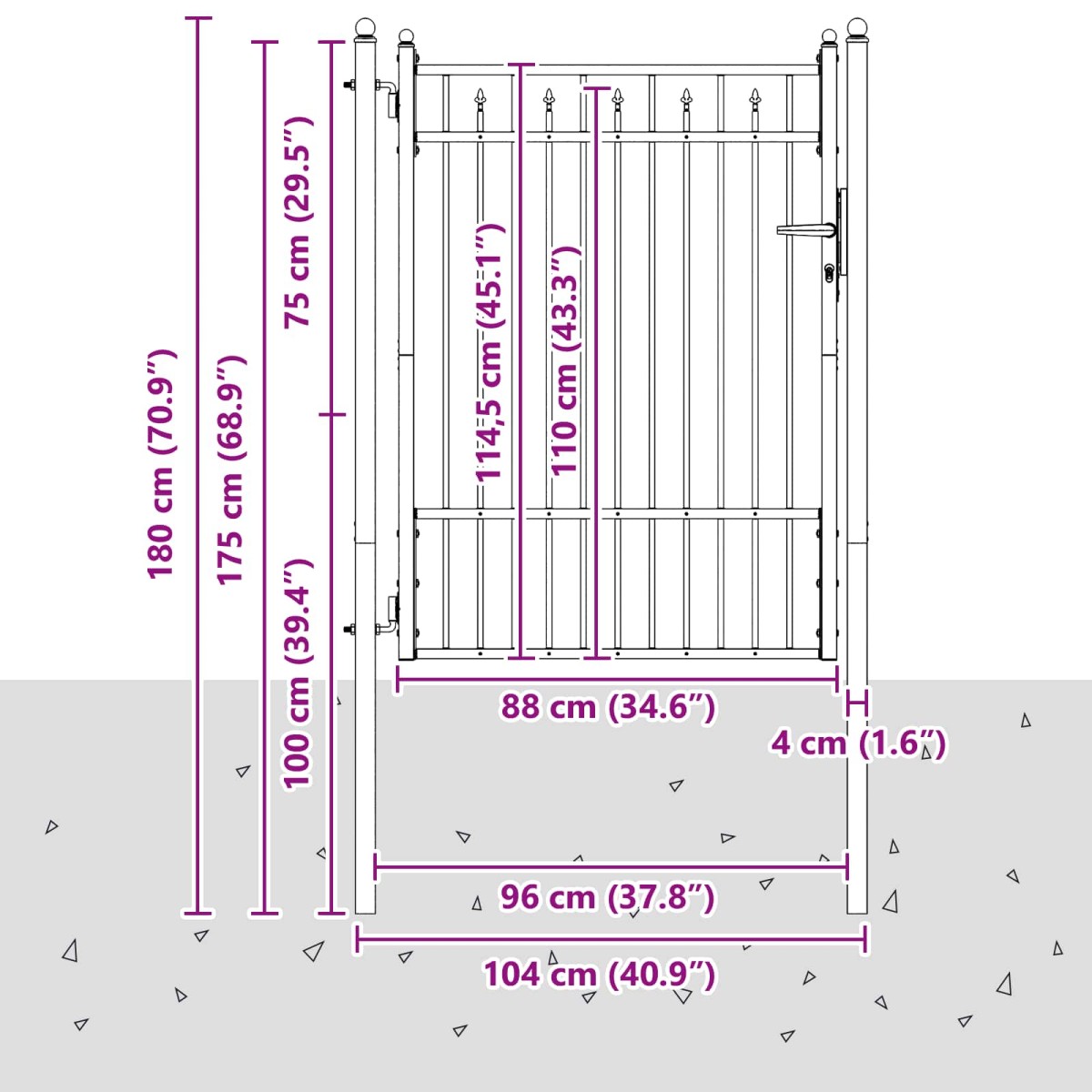 vidaXL Πύλη Φράχτη BAARLO 100 x 125 cm Μέταλλο Μαύρο Κλειδώσιμο
