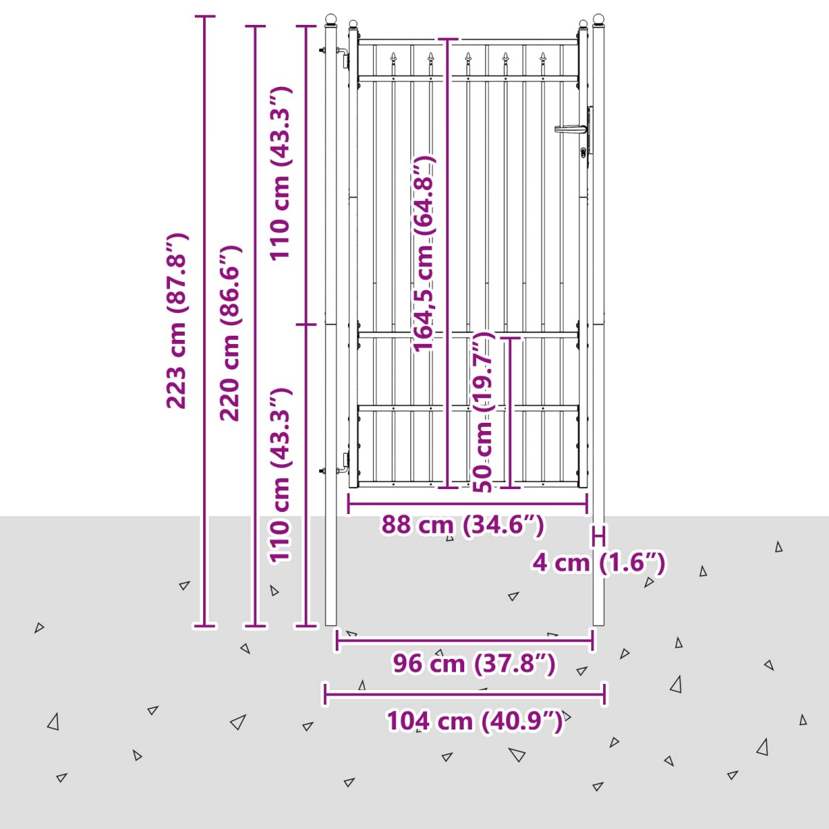 vidaXL Πύλη Φράχτη BAARLO 100 x 175 cm Μέταλλο Μαύρο Κλειδώσιμο