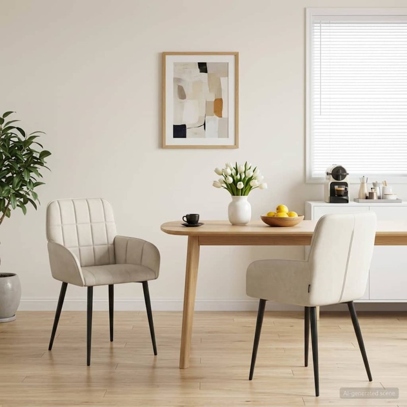 vidaXL Καρέκλες φαγητού 2 τμχ. Βελούδο Κρεμ 57 x 50 x 85 εκ.