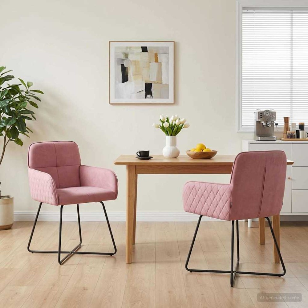 vidaXL Καρέκλες φαγητού 2 τμχ. Βελούδο Ροζ 59 x 56,5 x 86 εκ.