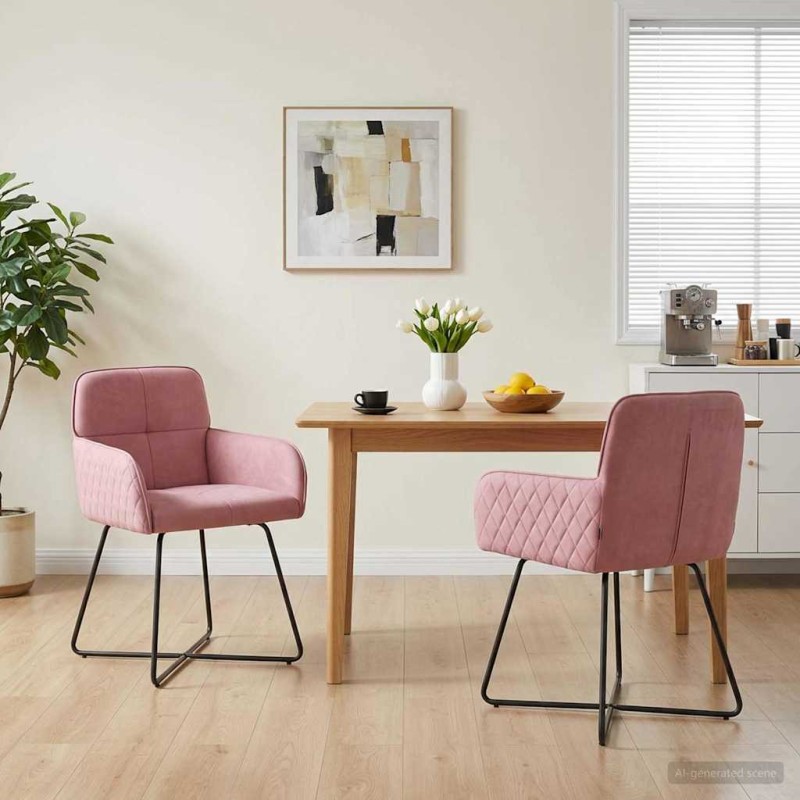 vidaXL Καρέκλες φαγητού 2 τμχ. Βελούδο Ροζ 59 x 56,5 x 86 εκ.