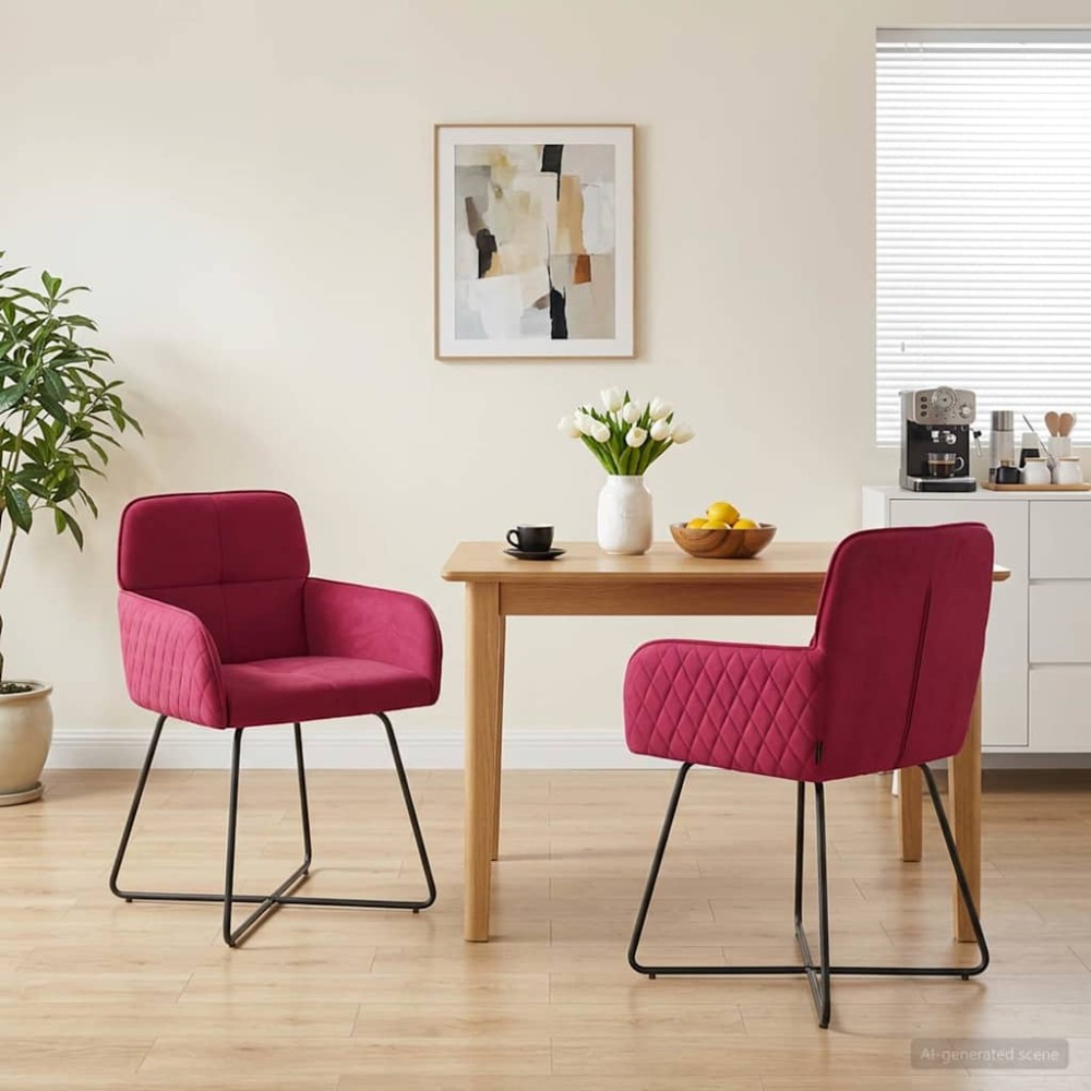 vidaXL Καρέκλες φαγητού 2 τμχ. Βελούδο Κόκκινο 59 x 56,5 x 86 εκ.