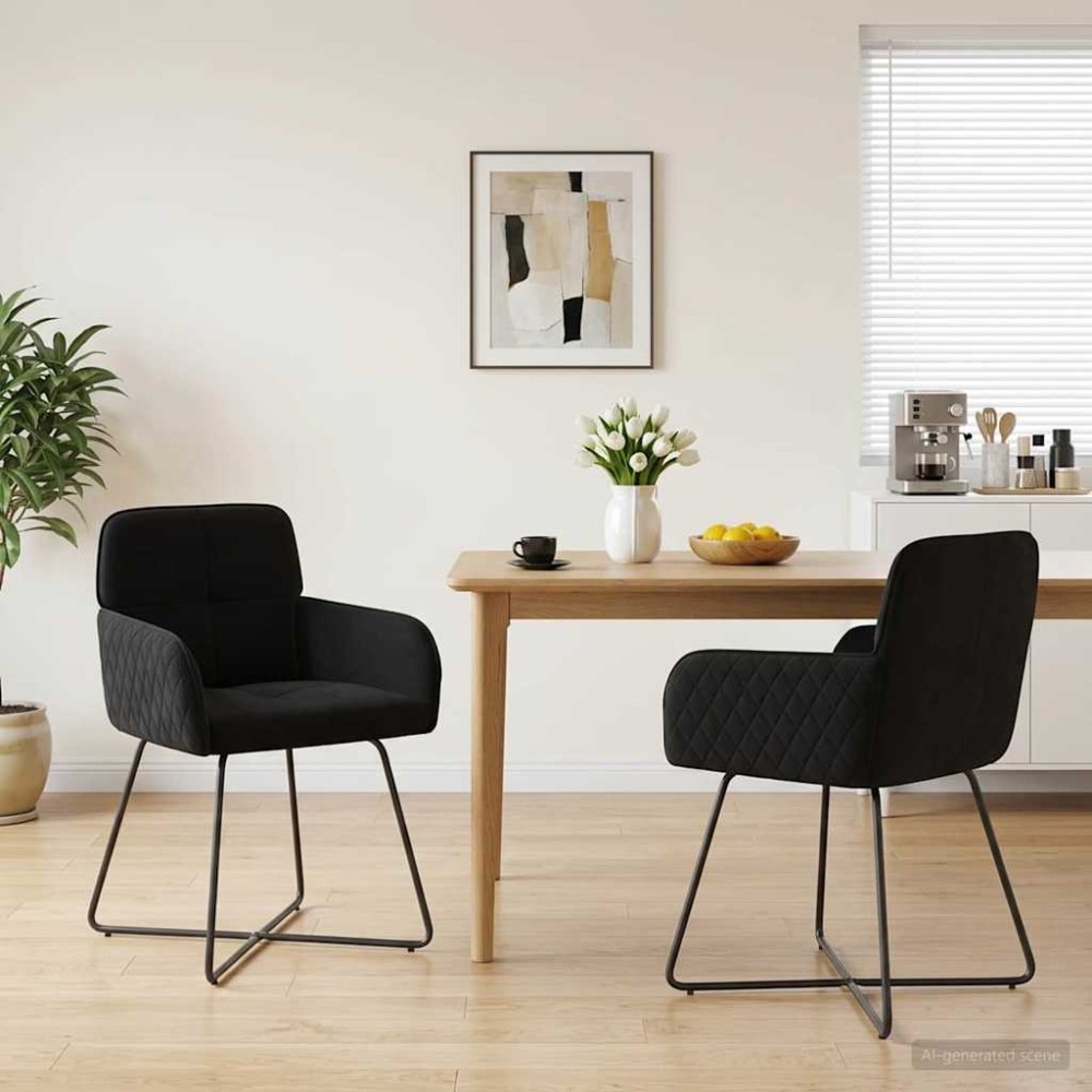 vidaXL Καρέκλες φαγητού 2 τμχ. Βελούδο Μαύρο 59 x 56,5 x 86 εκ.
