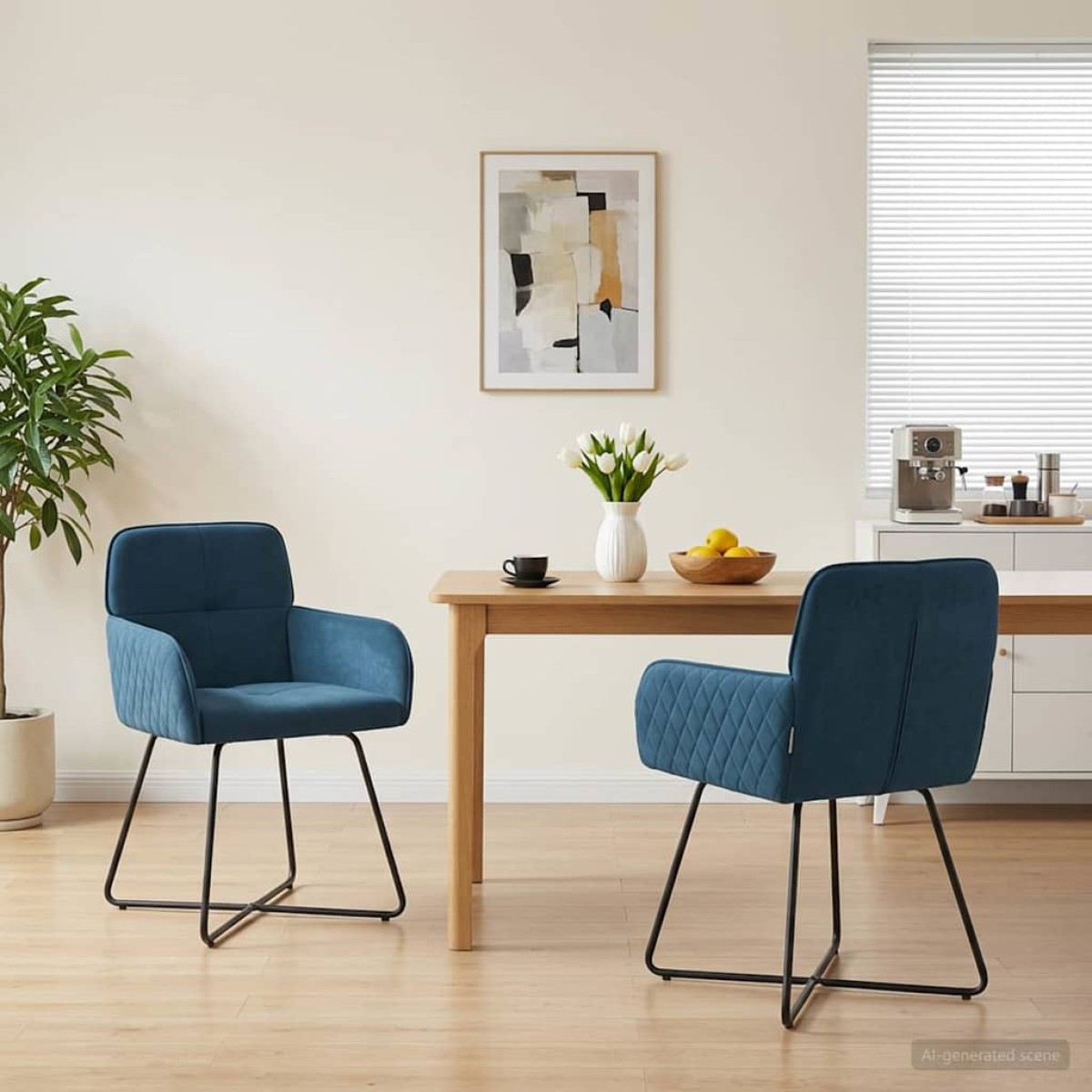 vidaXL Καρέκλες φαγητού 2 τμχ. Βελούδο Μπλε 59 x 56,5 x 86 εκ.