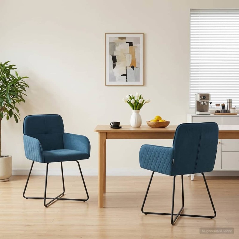 vidaXL Καρέκλες φαγητού 2 τμχ. Βελούδο Μπλε 59 x 56,5 x 86 εκ.
