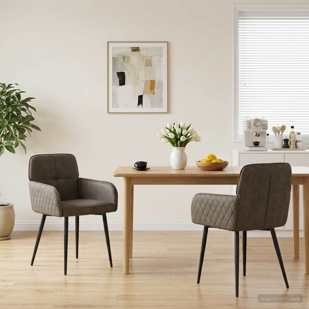 vidaXL Καρέκλες φαγητού 2 τμχ. Φιλικό Δερμάτινο Σουέντ Σκούρο Γκρι