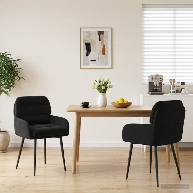 vidaXL Καρέκλες φαγητού 2 τμχ. Βελούδο Μαύρο 59 x 59,5 x 90 εκ