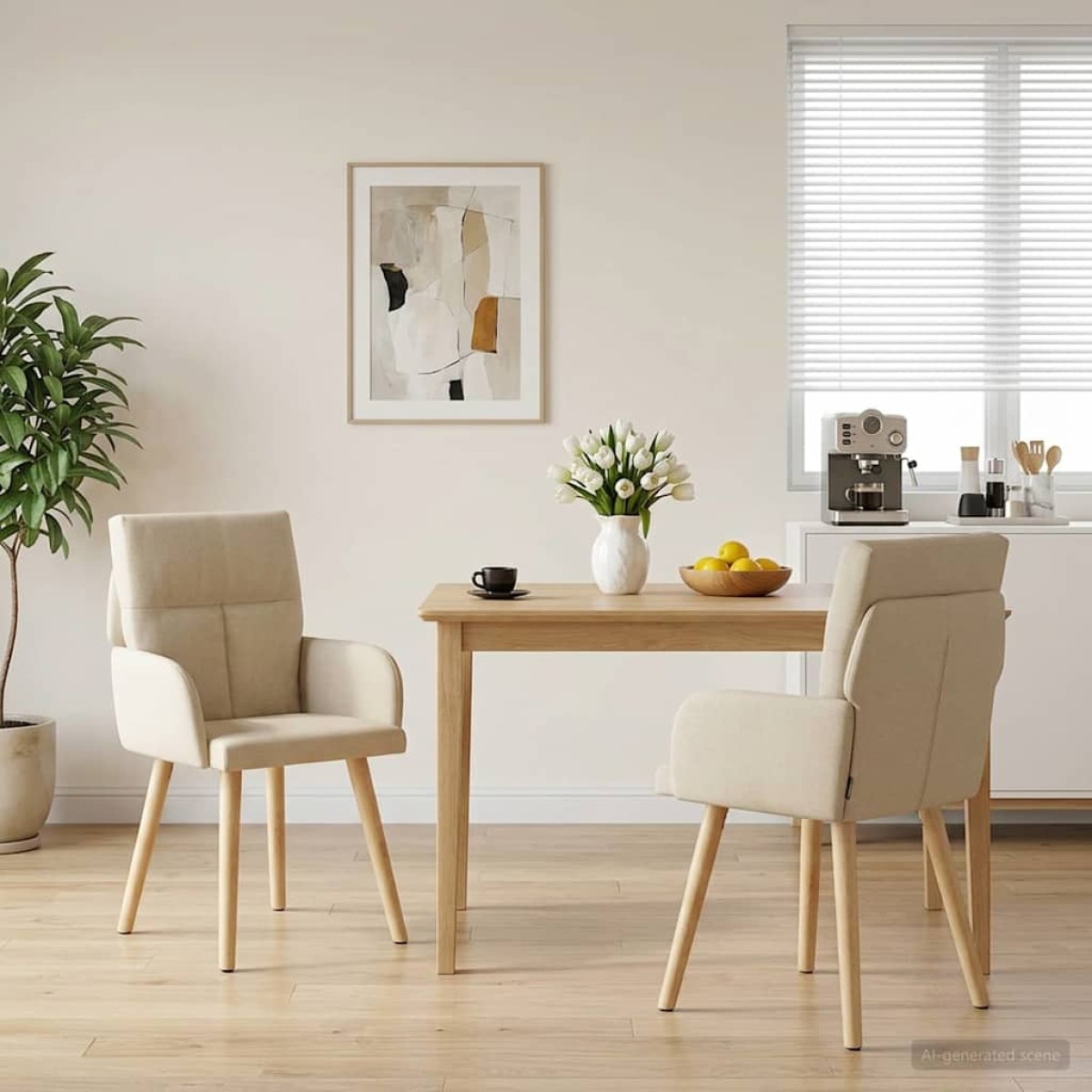 vidaXL Καρέκλες φαγητού 2 τμχ. Ύφασμα Κρεμ 60 x 56 x 96 εκ