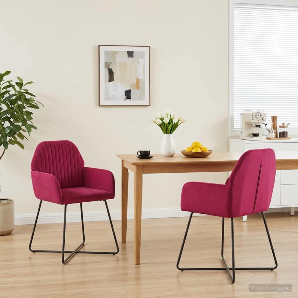 vidaXL Καρέκλες φαγητού 2 τμχ. Βελούδο Κόκκινο 55 x 50 x 84 εκ.