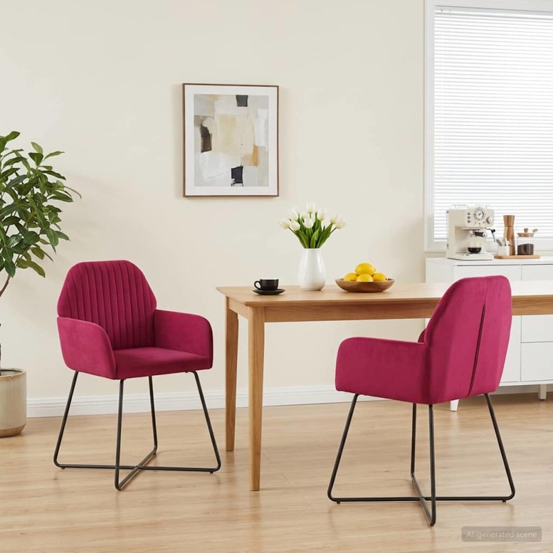 vidaXL Καρέκλες φαγητού 2 τμχ. Βελούδο Κόκκινο 55 x 50 x 84 εκ.