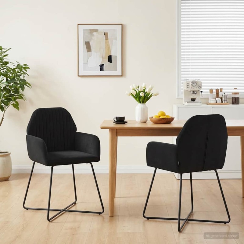 vidaXL Καρέκλες φαγητού 2 τμχ. Βελούδο Μαύρο 55 x 50 x 84 εκ.