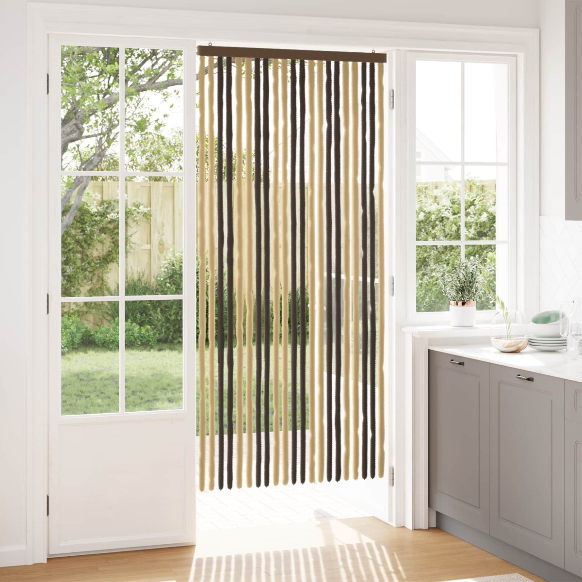 vidaXL Κουρτίνα εντόμων Chenille Σκούρο καφέ και μπεζ 90 x 200 cm