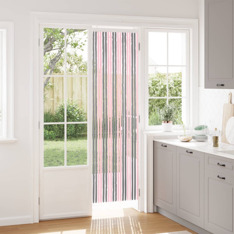 vidaXL Κουρτίνα εντόμων Chenille Ασημί Γκρι και Ροζ 56 x 200 cm