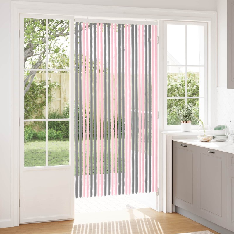 vidaXL Κουρτίνα εντόμων Chenille Ασημί Γκρι και Ροζ 100 x 200 cm