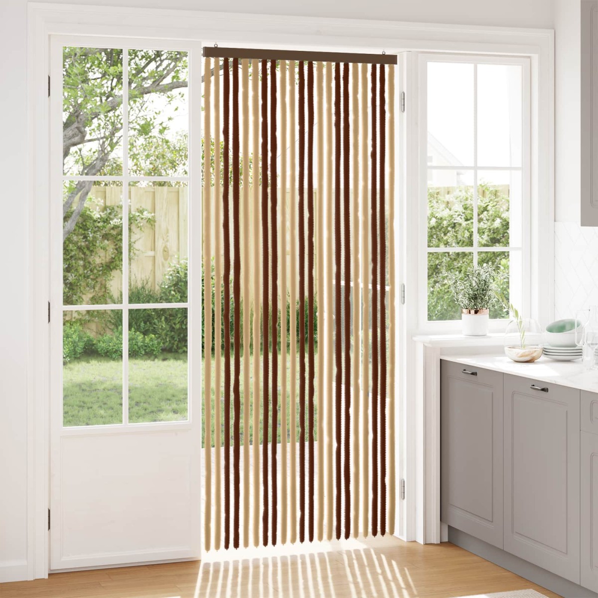 vidaXL Κουρτίνα εντόμων Chenille Καφέ και μπεζ 90 x 220 cm 100% PP
