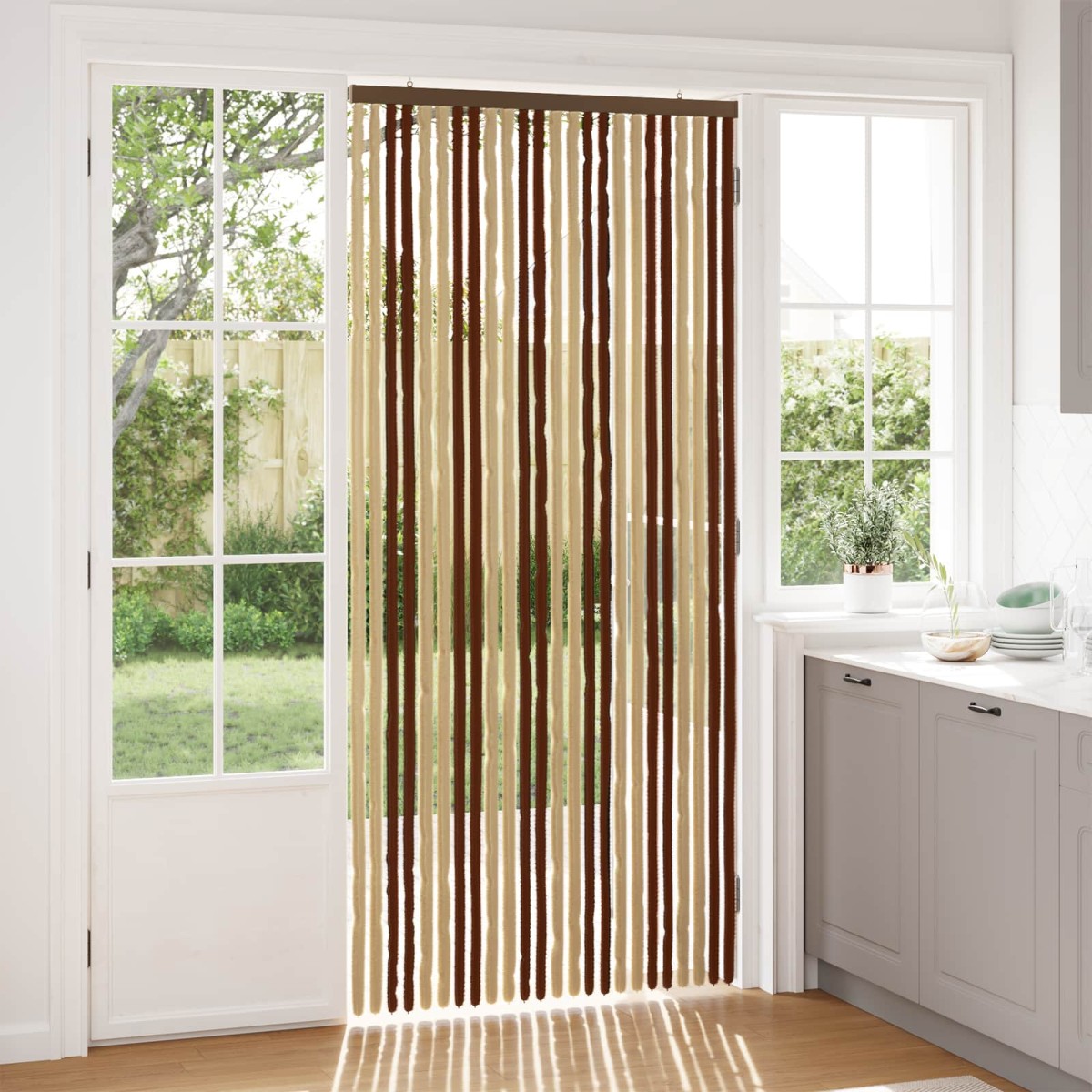 vidaXL Κουρτίνα εντόμων Chenille Καφέ και μπεζ 100 x 220 cm 100% PP
