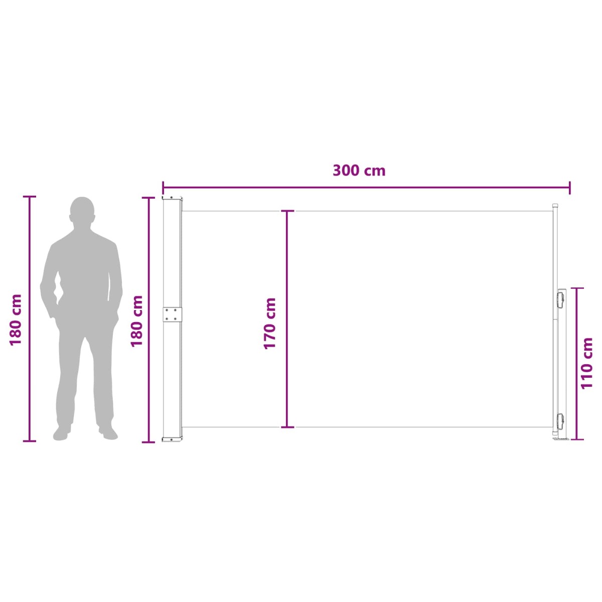vidaXL Ανακλινόμενος Πλευρικός Απλώστρα 180 x 300 cm Πολυεστέρας