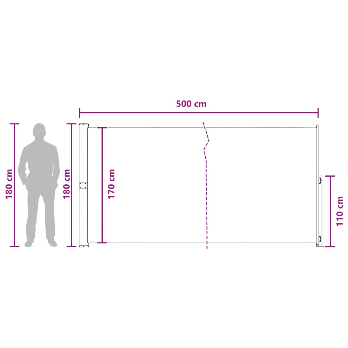 vidaXL Ανακλινόμενος Πλευρικός Απλώστρα 180 x 500 cm