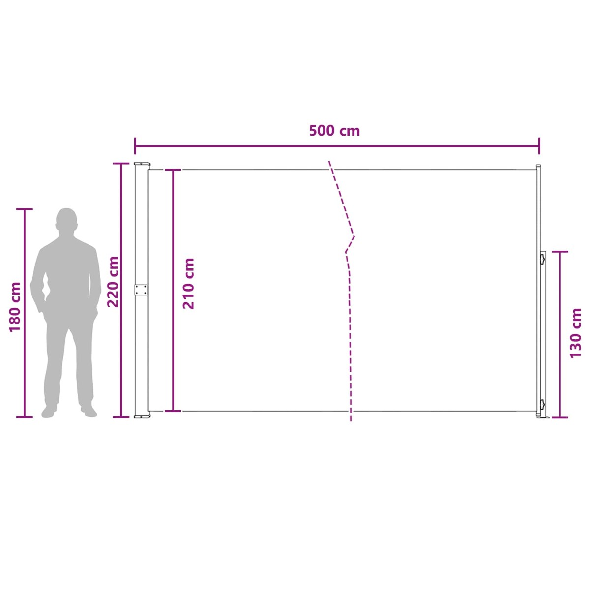 vidaXL Ανακλινόμενος Πλευρικός Απλώστρα 220 x 500 cm