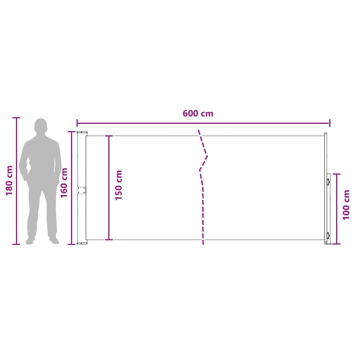 vidaXL Ανακλινόμενος Πλευρικός Απλώστρα 160 x 600 cm Πολυεστέρας