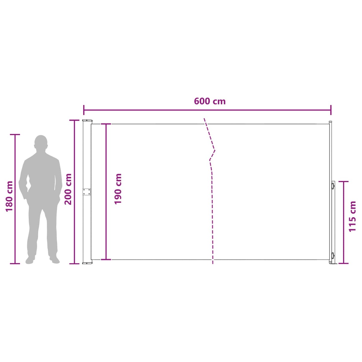 vidaXL Ανακλινόμενος Πλευρικός Απλώστρα 200 x 600 cm Πολυεστέρας
