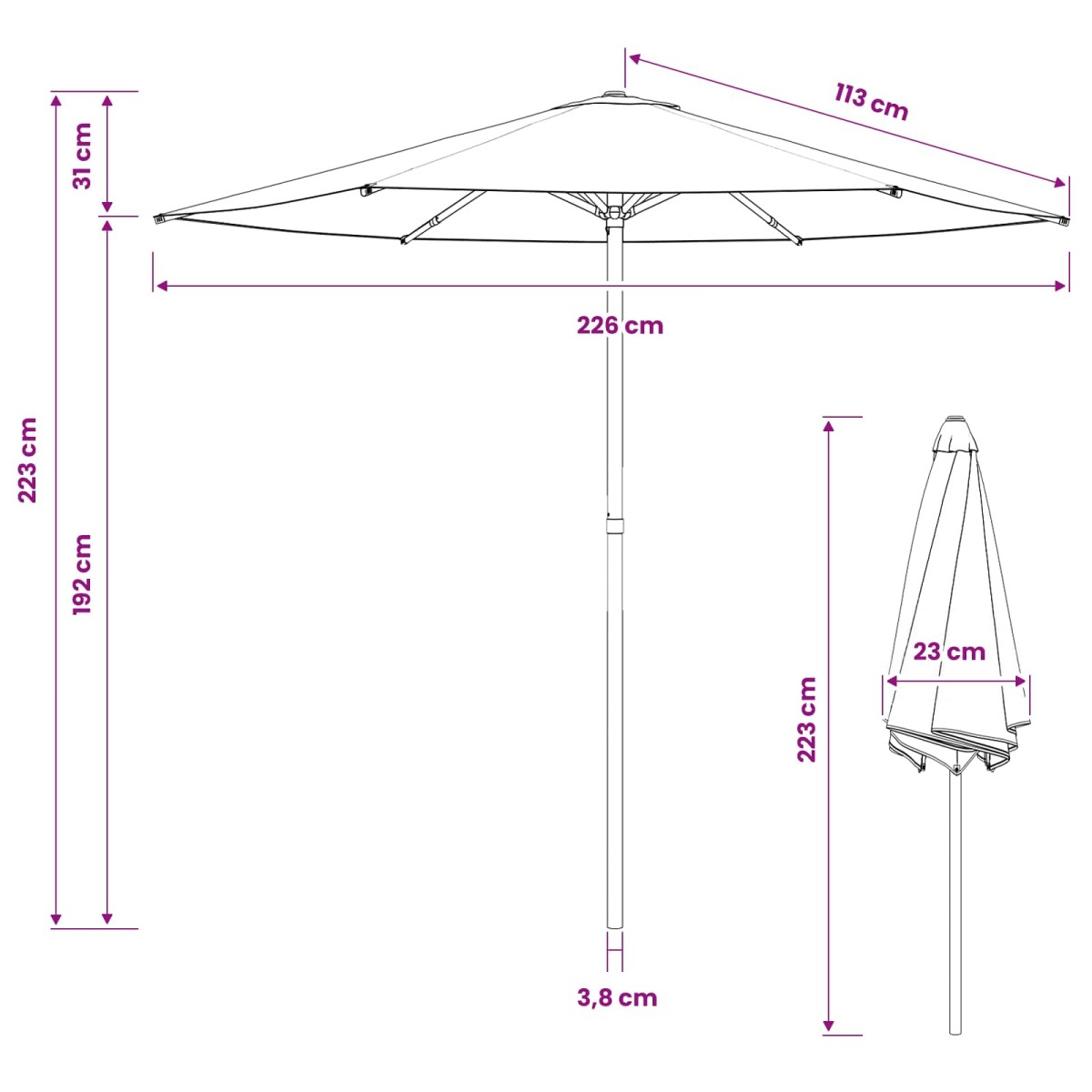 vidaXL Ομπρέλα Κήπου 230 x 230 εκ Πολυεστέρας Ορθογώνιος Μαύρο