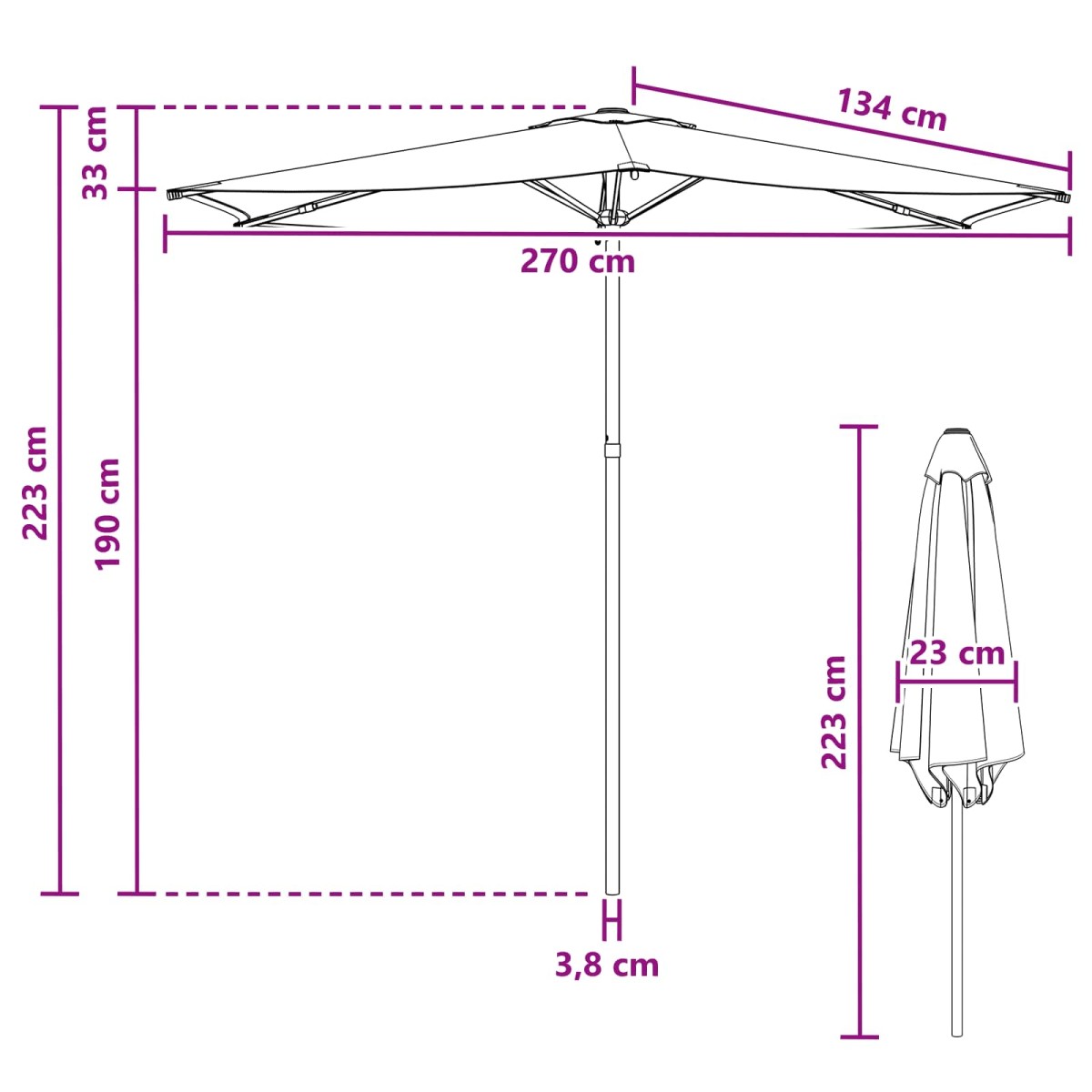 vidaXL Ομπρέλα Κήπου 270 x 270 εκ Πολυεστέρας Ορθογώνιος Ανθρακί