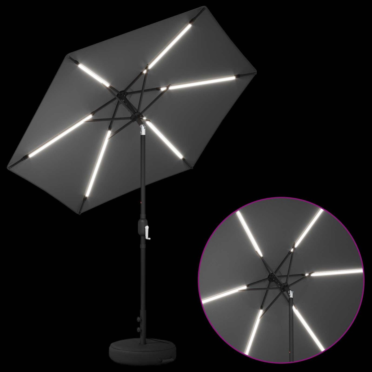 vidaXL Ομπρέλα Κήπου με LED Φώτα και Βάση 230 x 230 εκ Πολυεστέρας