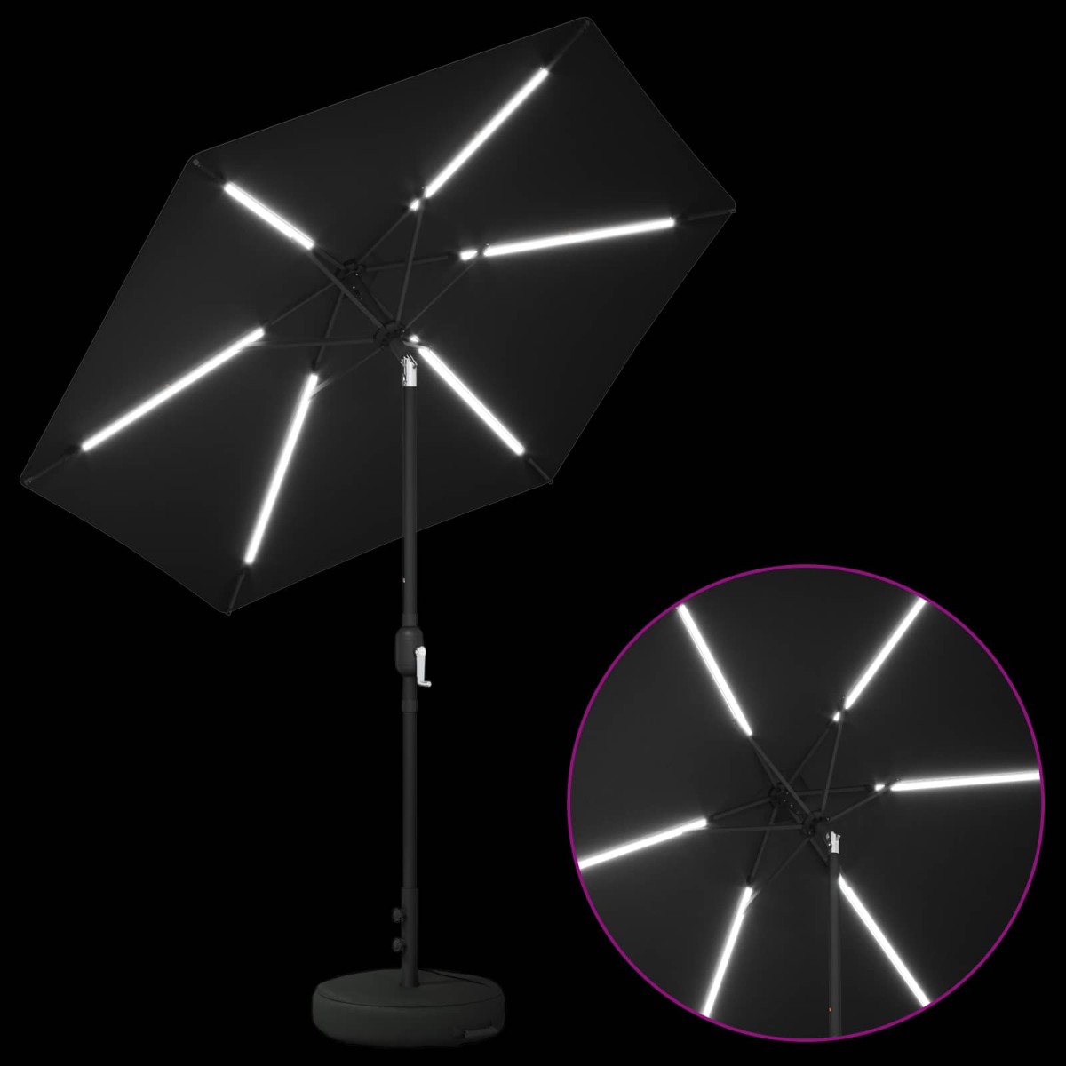 vidaXL Ομπρέλα Κήπου με LED Φώτα και Βάση 230 x 230 εκ Πολυεστέρας