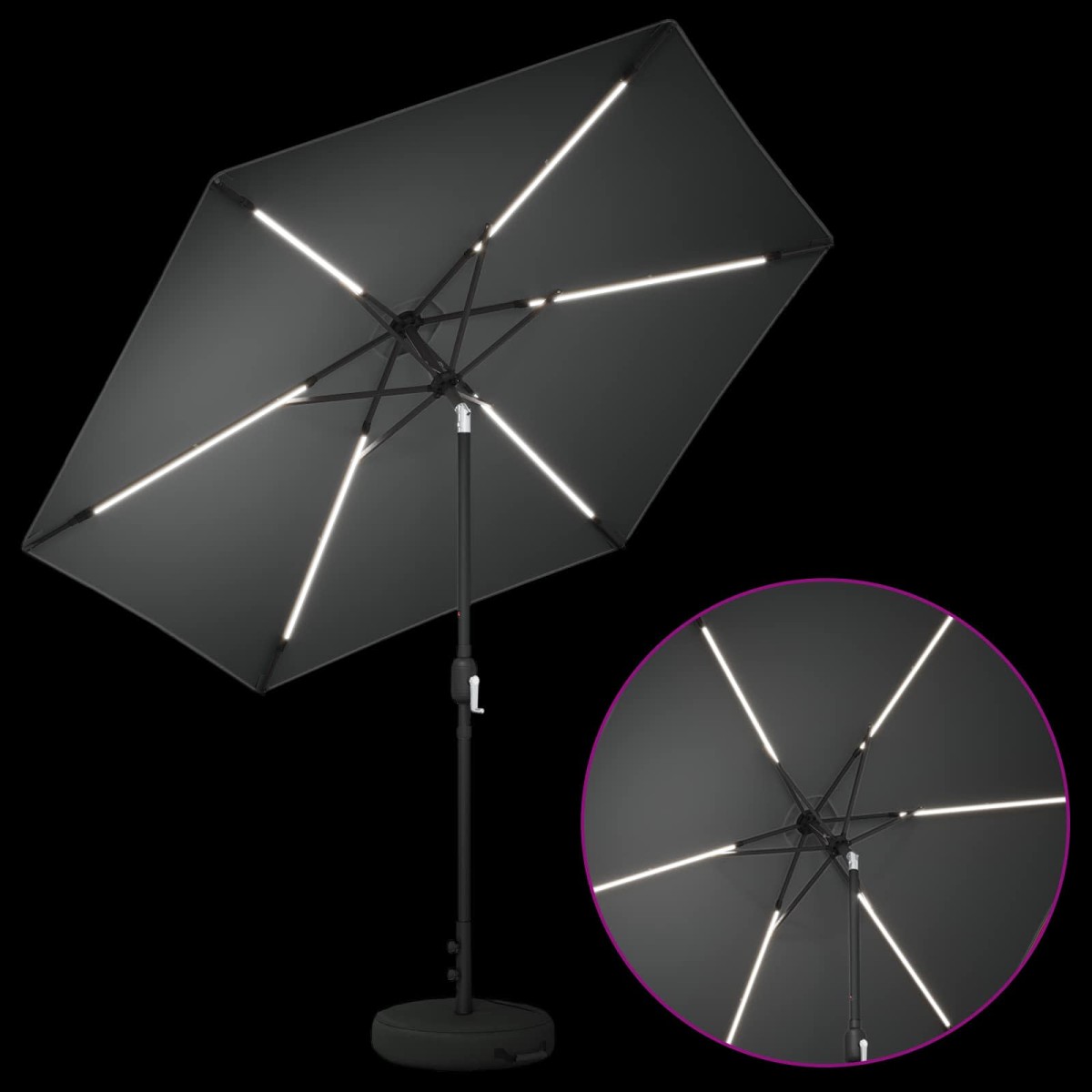 vidaXL Ομπρέλα Κήπου με LED Φώτα και Βάση 270 x 270 εκ Πολυεστέρας