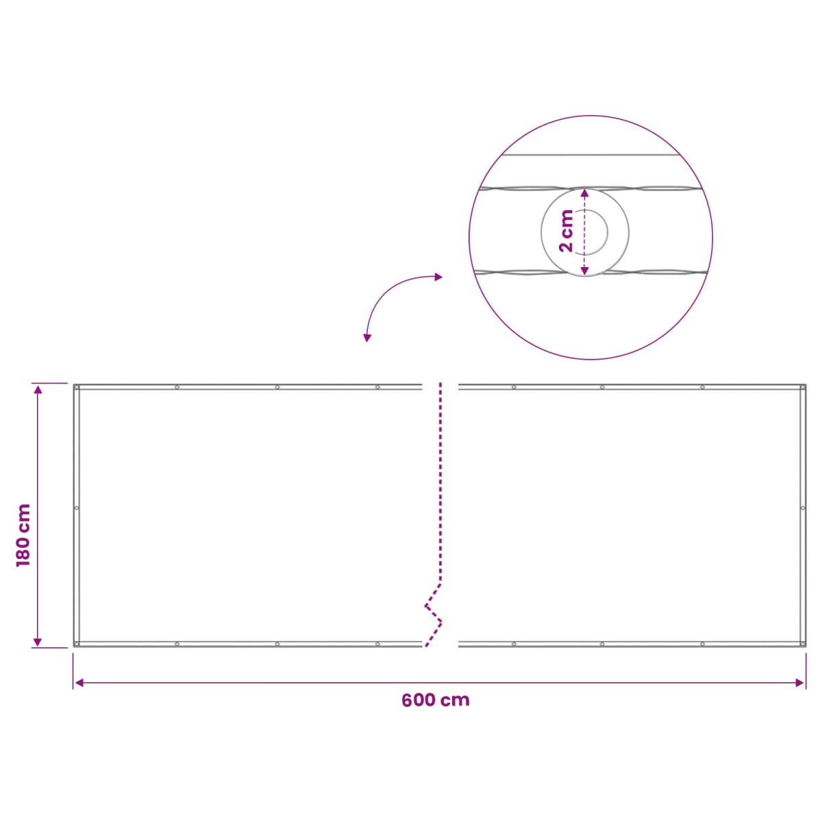 vidaXL Αδιάφανο σκίαστρο μπαλκονιού 180 x 600 cm