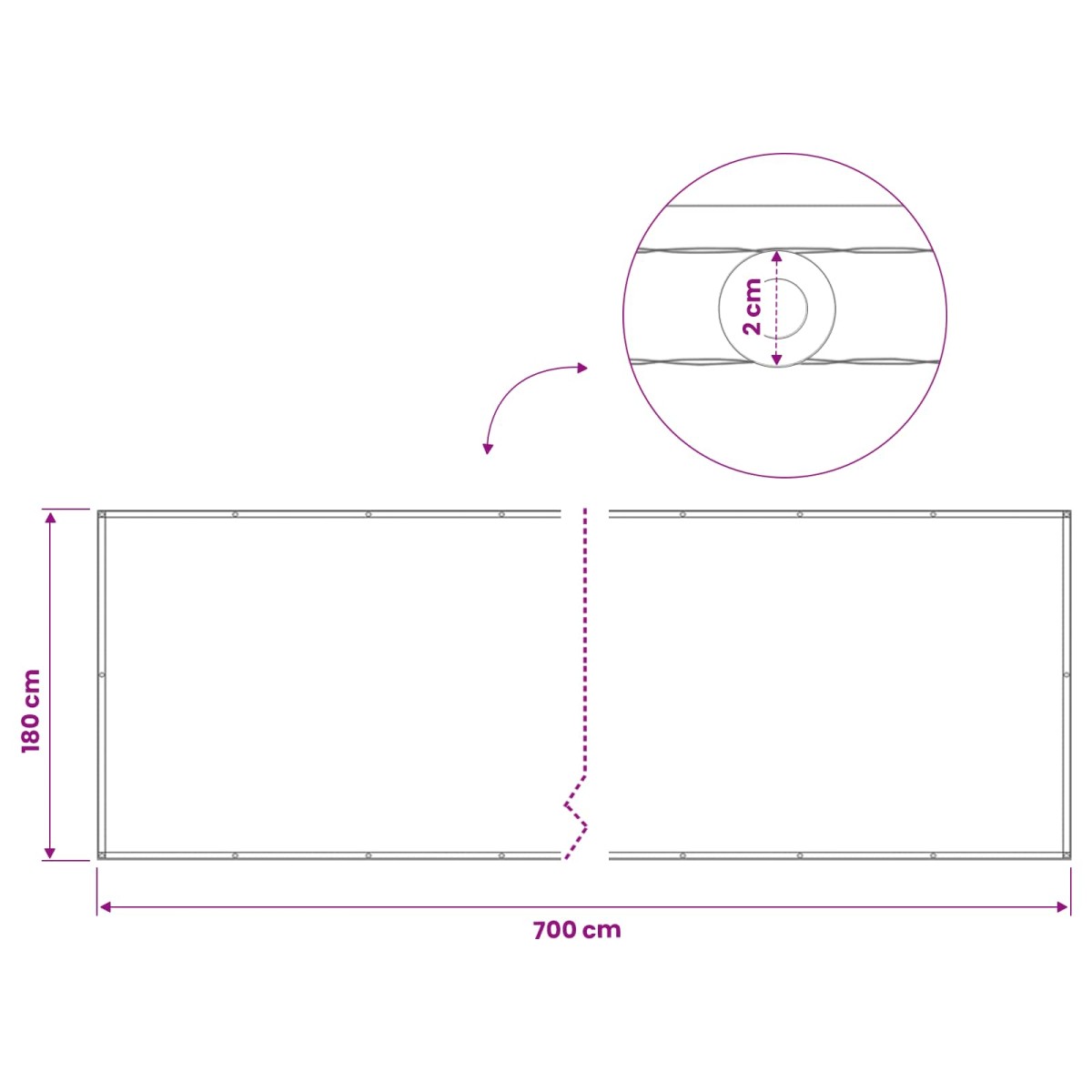 vidaXL Αδιάφανο σκίαστρο μπαλκονιού 180 x 700 εκ