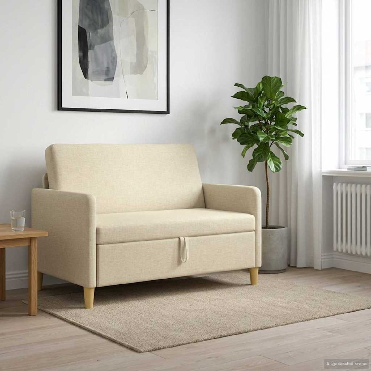 vidaXL Καναπές με Αποθήκευση Κρεμ 122 x 78 x 87 εκ Πολυεστέρας