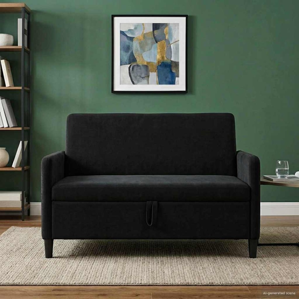 vidaXL Καναπές με Αποθήκευση Μαύρο 122 x 78 x 87 εκ Πολυεστέρας