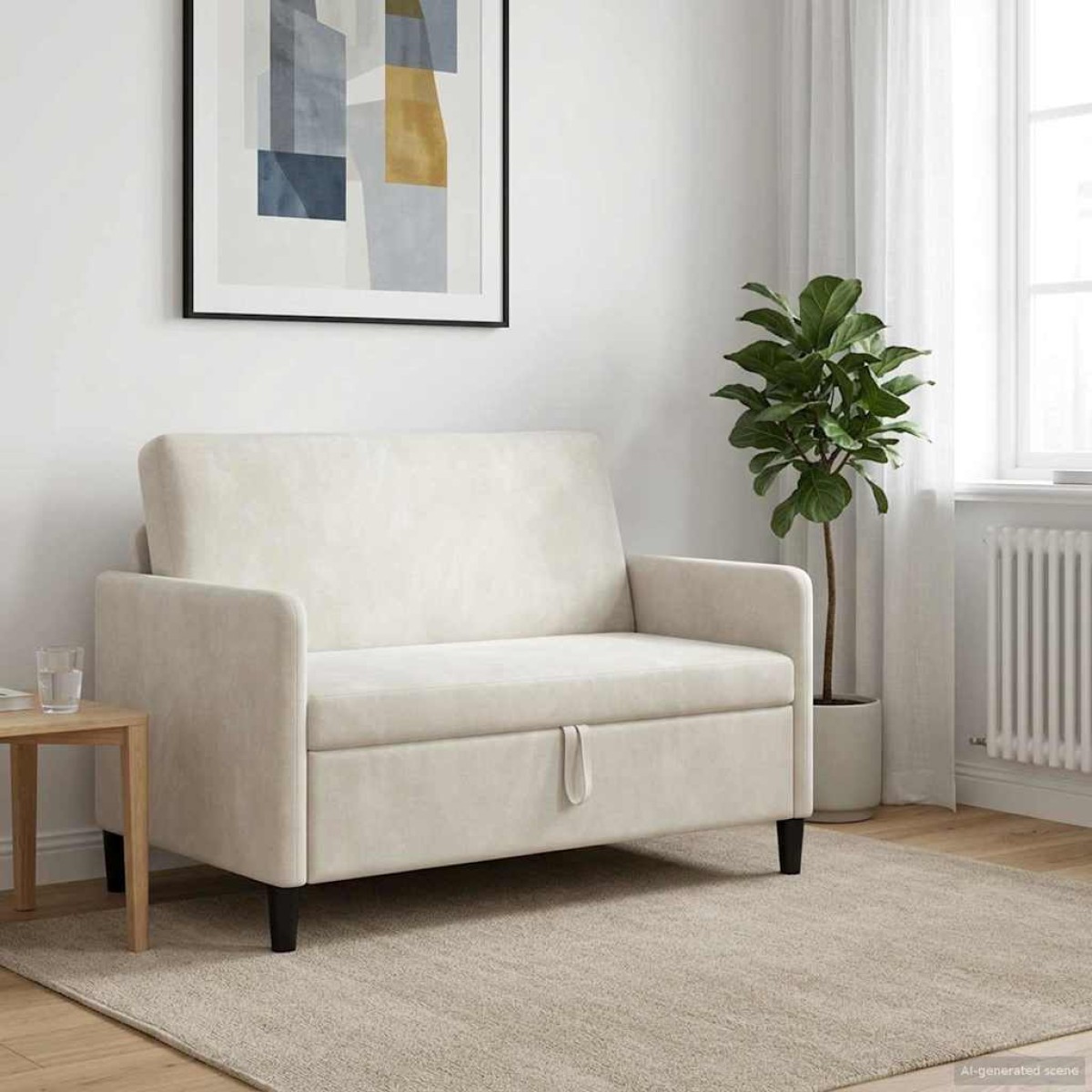 vidaXL Καναπές με Αποθήκευση Κρεμ 122 x 78 x 87 εκ Πολυεστέρας