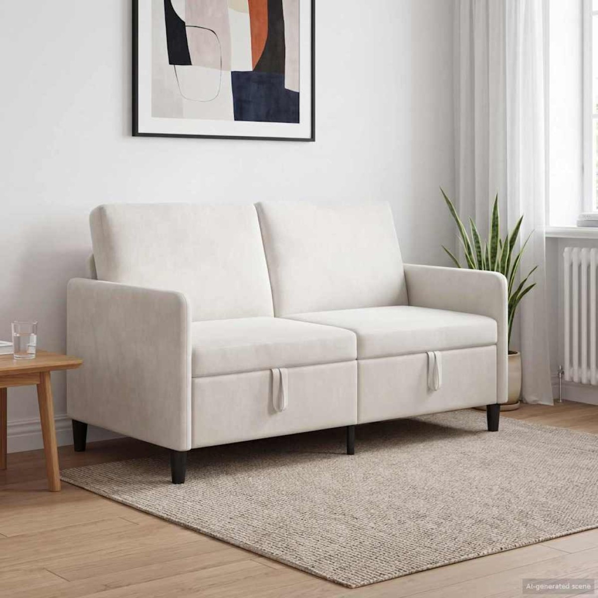 vidaXL Καναπές με Αποθήκευση Κρεμ 152 x 78 x 87 εκ Πολυεστέρας