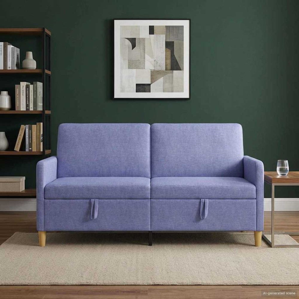 vidaXL Καναπές με Αποθήκευση Μπλε τζην 172 x 78 x 87 εκ Πολυεστέρας